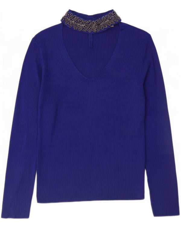 Oasis Womens Long Sleeve Blouse Top UK 14 Large Navy Blue Viscose