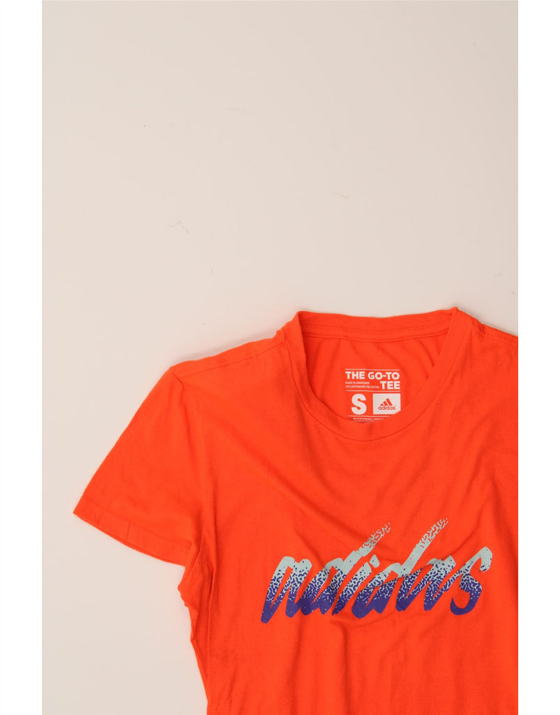 ADIDAS Womens Graphic T-Shirt Top UK 10 Small Orange Cotton Vintage Adidas and Second-Hand Adidas from Messina Hembry 