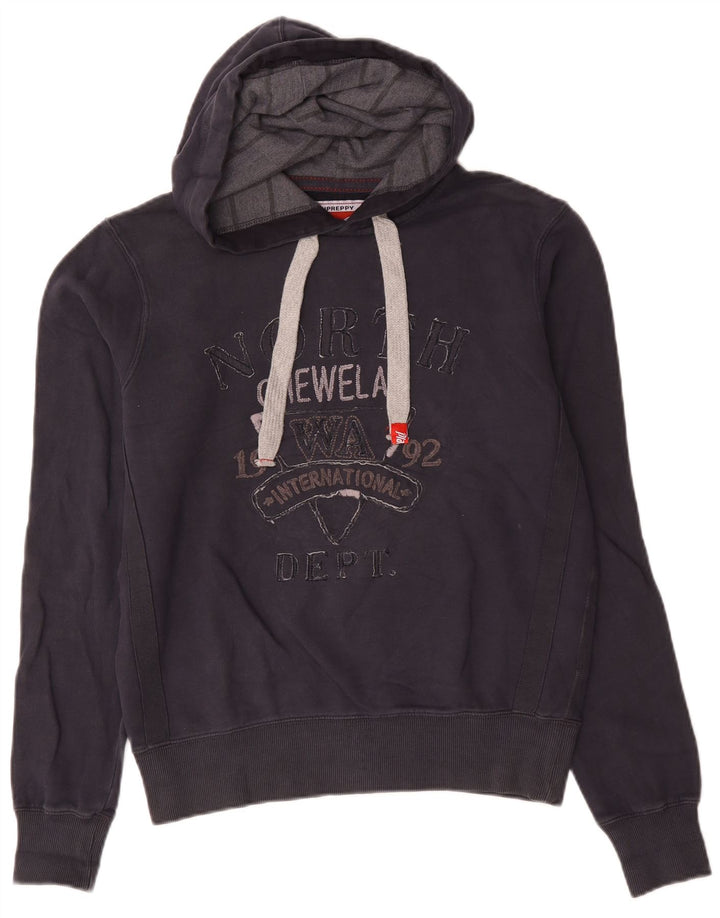Playlife Mens Graphic Hoodie Jumper Medium Navy Blue Cotton
