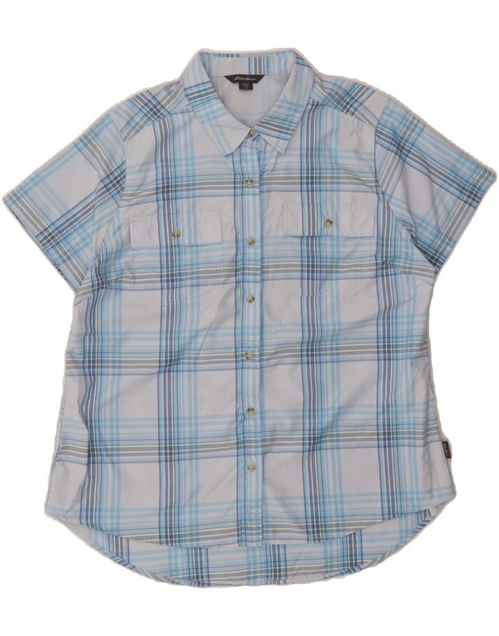 EDDIE BAUER Womens Short Sleeve Shirt UK 16 Large Blue Check Polyester Vintage Eddie Bauer and Second-Hand Eddie Bauer from Messina Hembry 
