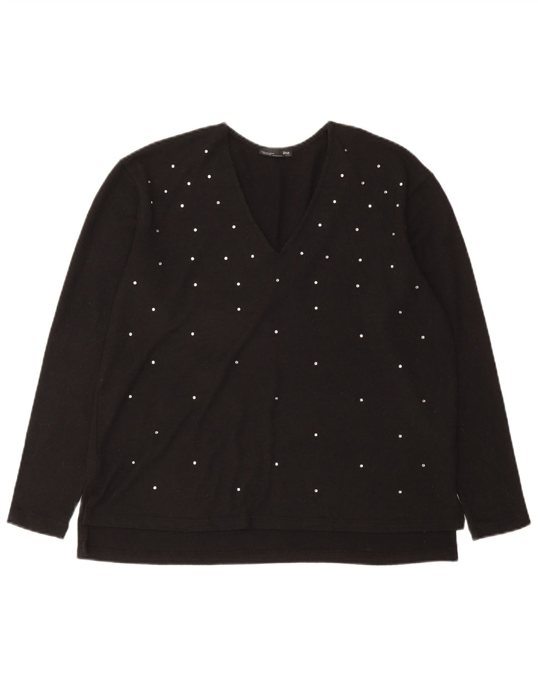 Zara Womens Top Long Sleeve UK 14 Medium Black Spotted Polyester