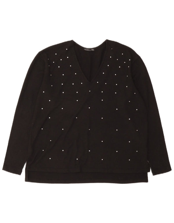Zara Womens Top Long Sleeve UK 14 Medium Black Spotted Polyester