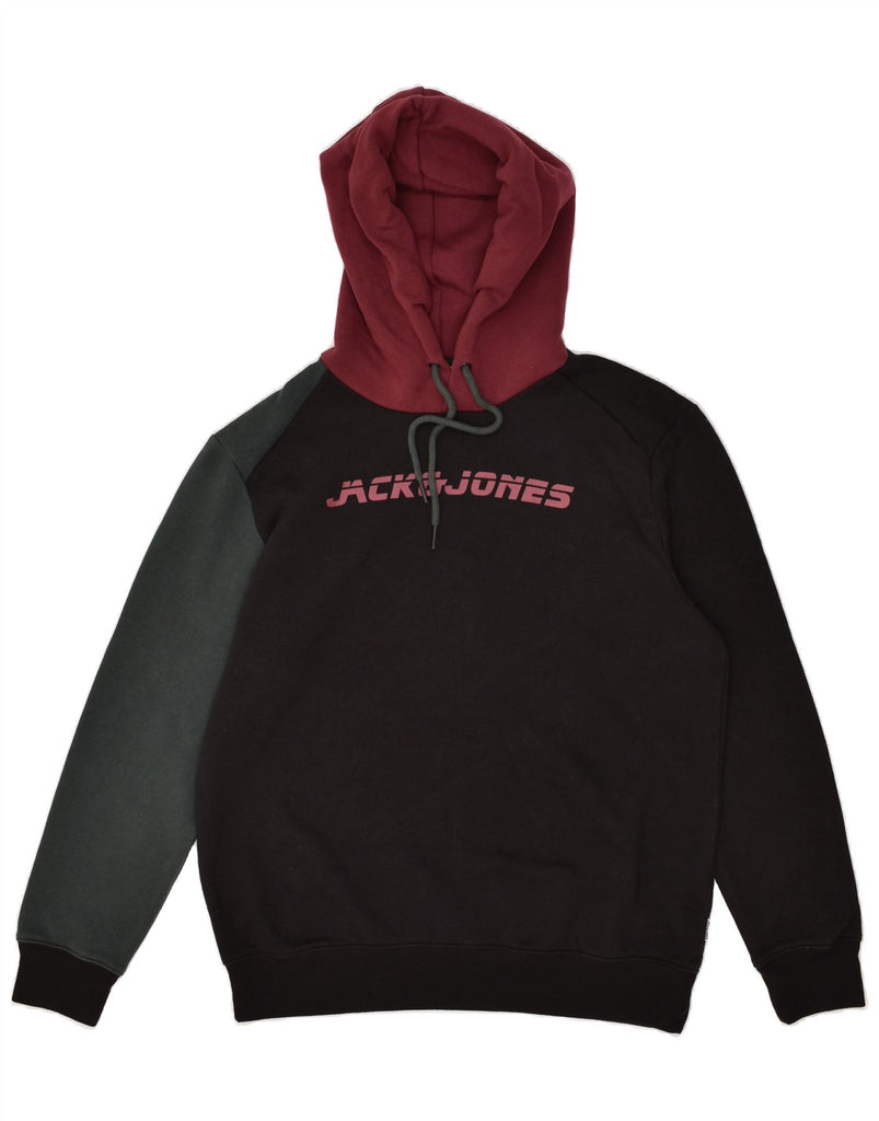 JACK & JONES Mens Graphic Hoodie Jumper Large Black Colourblock Cotton | Vintage Jack & Jones | Thrift | Second-Hand Jack & Jones | Used Clothing | Messina Hembry 