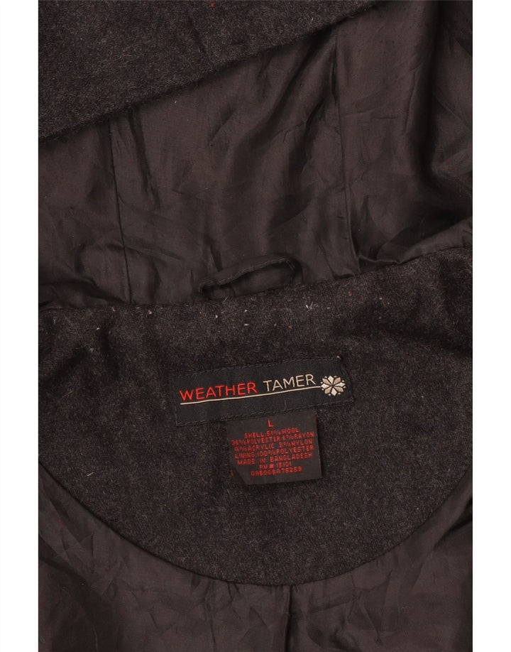 VINTAGE Womens Hooded Duffle Jacket UK 16 Large Grey Wool