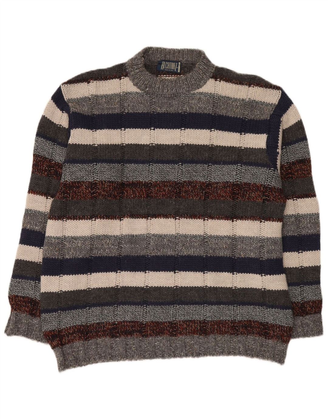 ALCATRAZ Mens Crew Neck Jumper Sweater Large Multicoloured Striped Wool