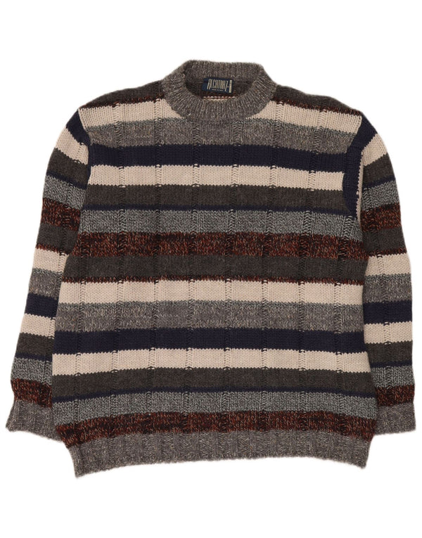 ALCATRAZ Mens Crew Neck Jumper Sweater Large Multicoloured Striped Wool