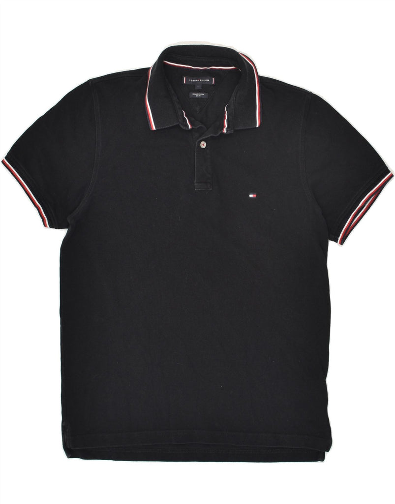 TOMMY HILFIGER Mens Slim Fit Polo Shirt Large Black Cotton | Vintage Tommy Hilfiger | Thrift | Second-Hand Tommy Hilfiger | Used Clothing | Messina Hembry 