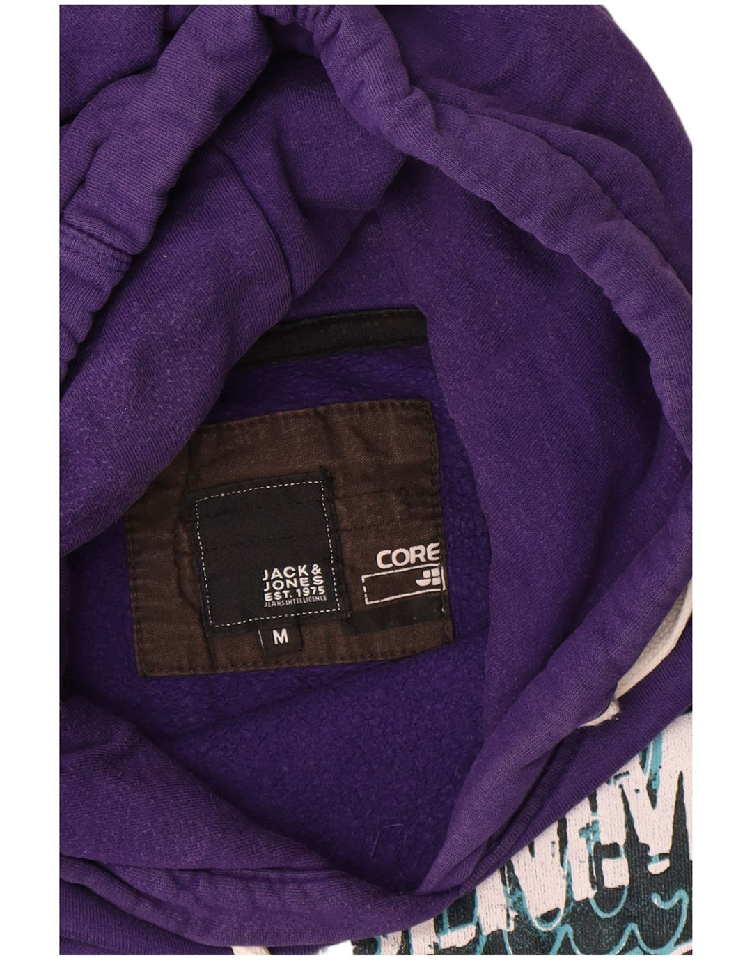 Jack & Jones Mens Graphic Hoodie Jumper Medium Purple Cotton