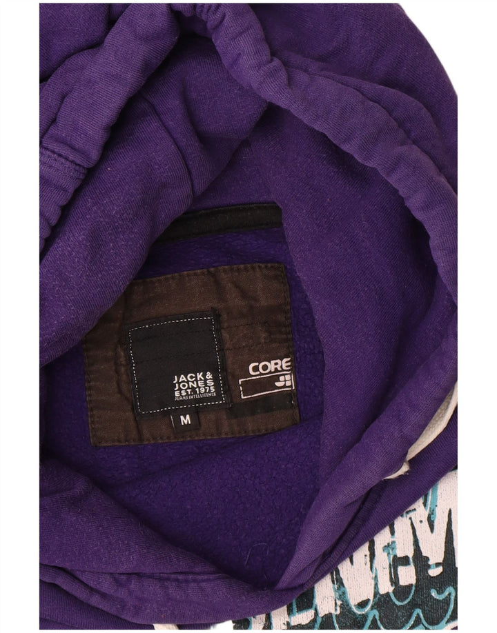 Jack & Jones Mens Graphic Hoodie Jumper Medium Purple Cotton