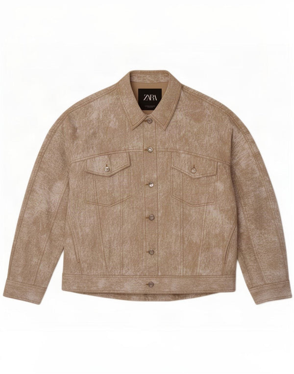 Zara Womens Oversized Bomber Jacket UK 14 Medium Beige Flecked Linen