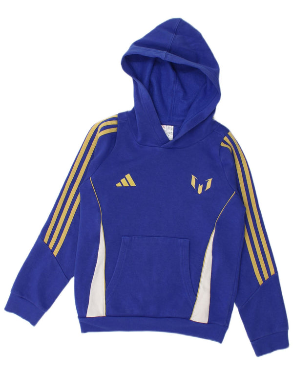 Adidas Boys MESSI Hoodie Jumper 9-10 Years Blue Colourblock Cotton