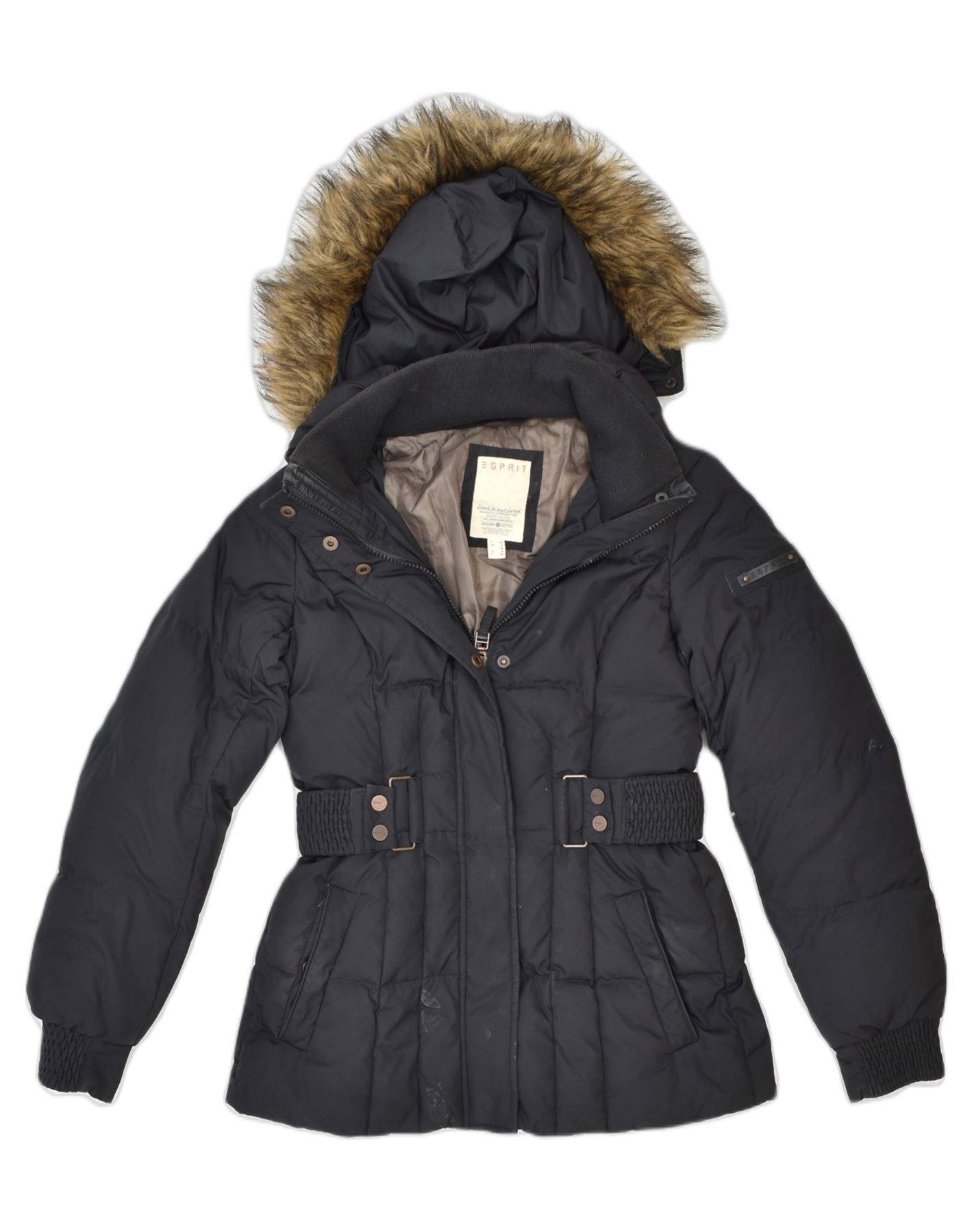 ESPRIT Womens Hooded Padded Jacket UK 8 Small Brown Polyester
