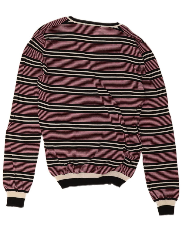 Iceberg Mens V-Neck Jumper Sweater Small Pink Striped Cotton