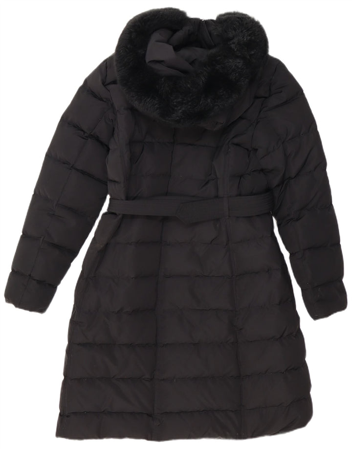 Massimo Dutti Womens Hooded Padded Coat UK 14 Medium Black Polyester