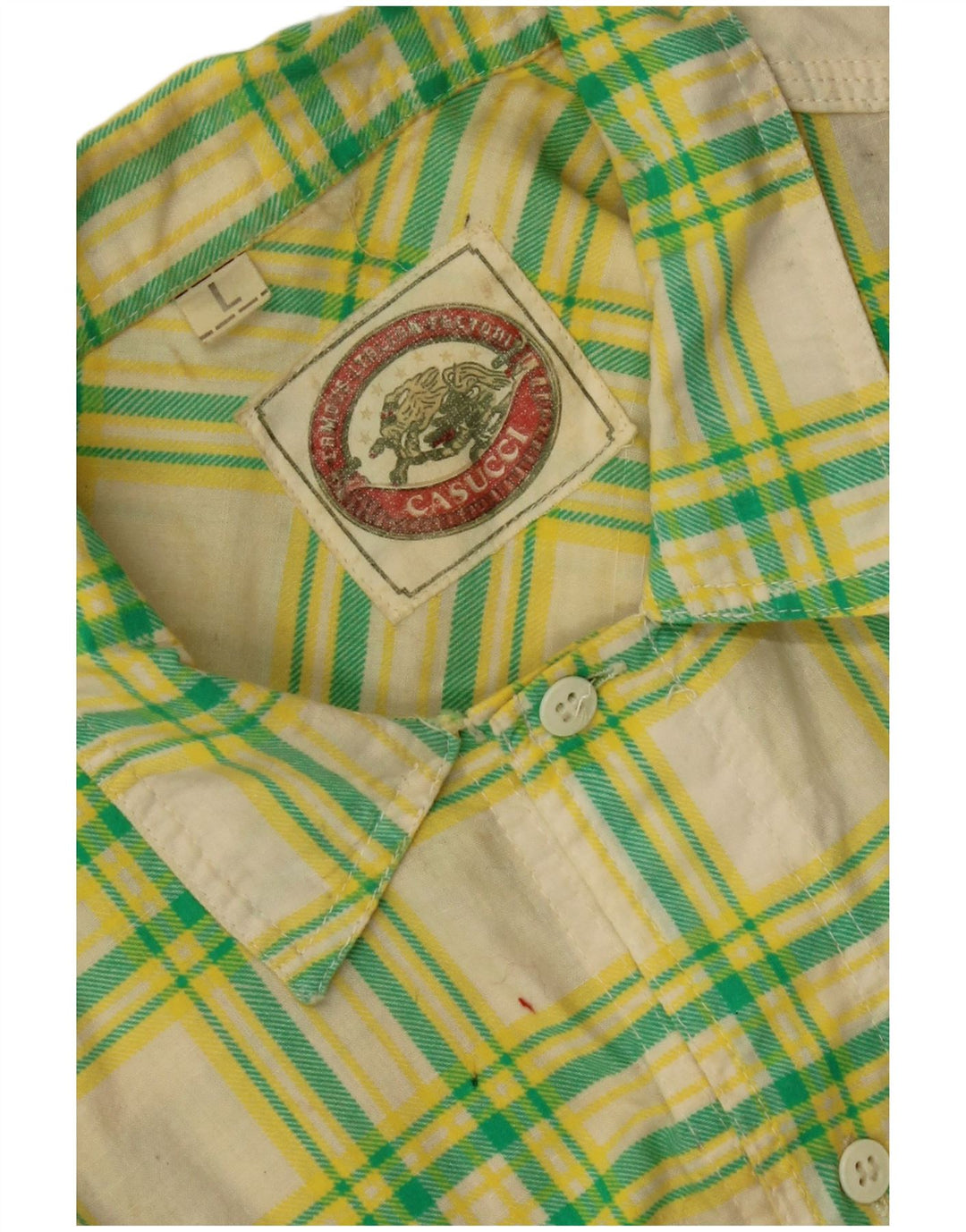 CASUCCI Mens Short Sleeve Shirt Large Green Check