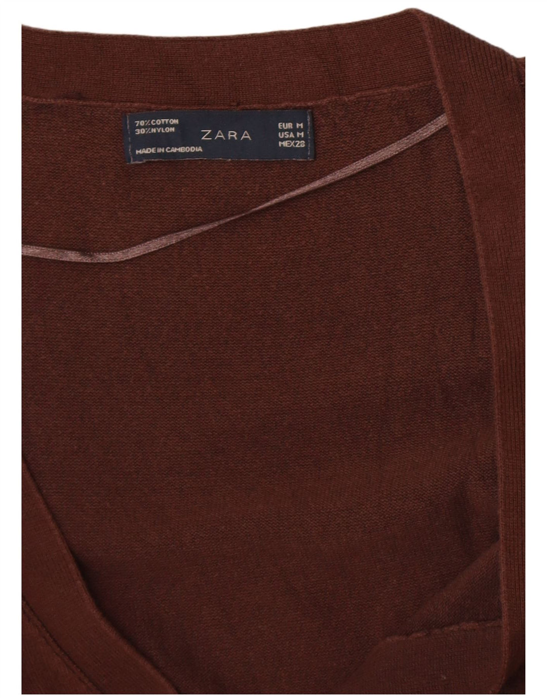 Zara Womens Cardigan Sweater UK 12 Medium Brown Cotton