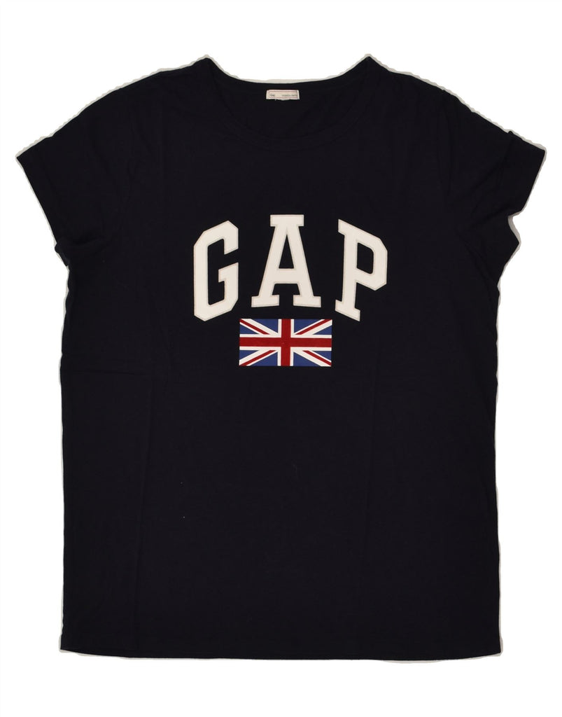 GAP Womens Graphic T-Shirt Top UK 14 Medium Navy Blue Cotton | Vintage Gap | Thrift | Second-Hand Gap | Used Clothing | Messina Hembry 