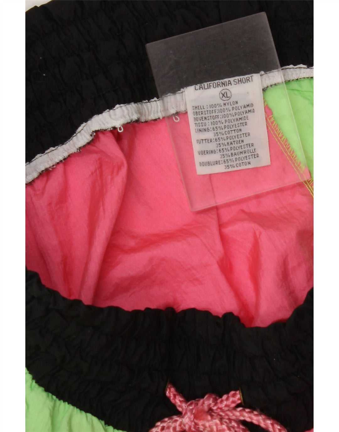 VINTAGE Womens Graphic Swimming Shorts UK 18 XL  Pink Colourblock Nylon