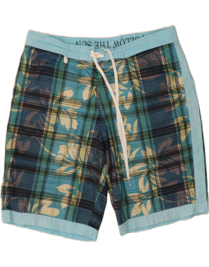 SUNDEK Mens Swimming Shorts Large  Blue Floral Polyester Vintage Sundek and Second-Hand Sundek from Messina Hembry 