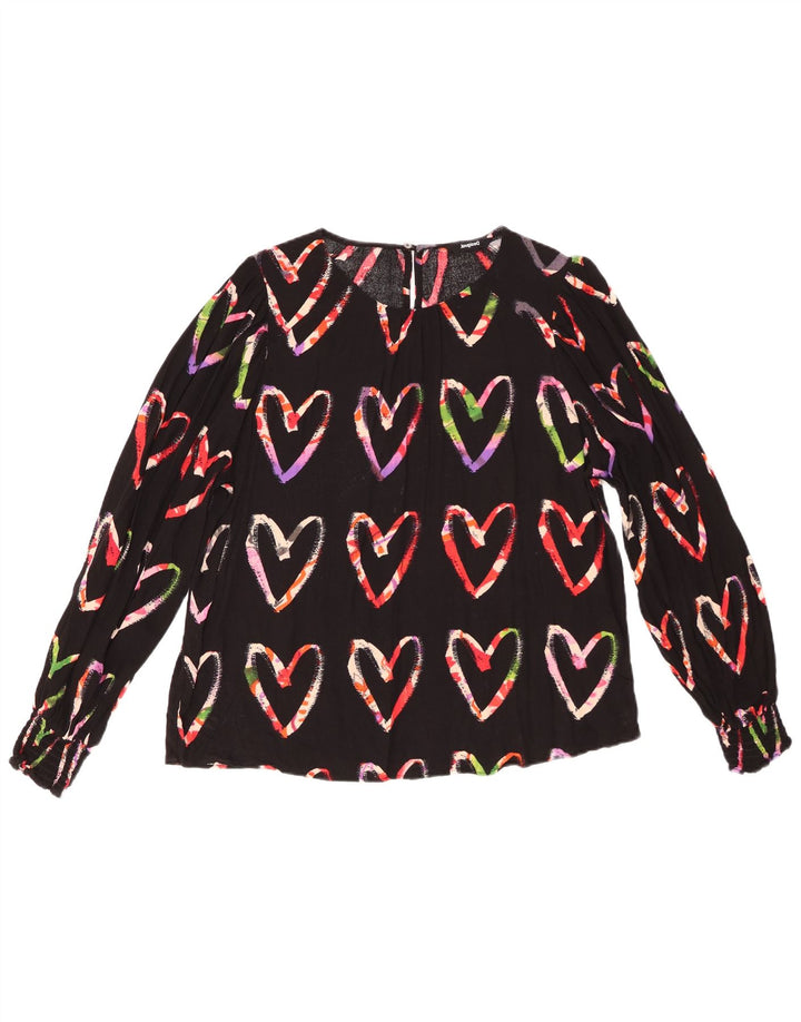 Desigual Womens Long Sleeve Blouse Top UK 16 Large Black Viscose Heart
