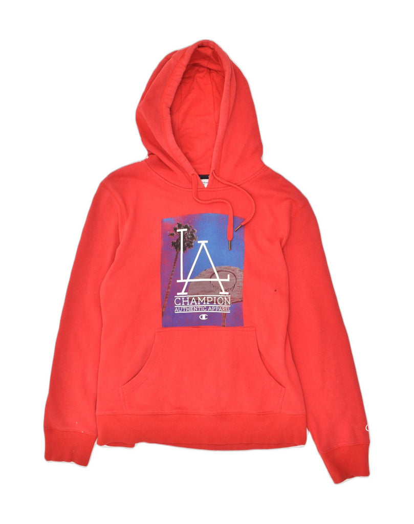 CHAMPION Mens Graphic Hoodie Jumper Medium Red Cotton | Vintage Champion | Thrift | Second-Hand Champion | Used Clothing | Messina Hembry 