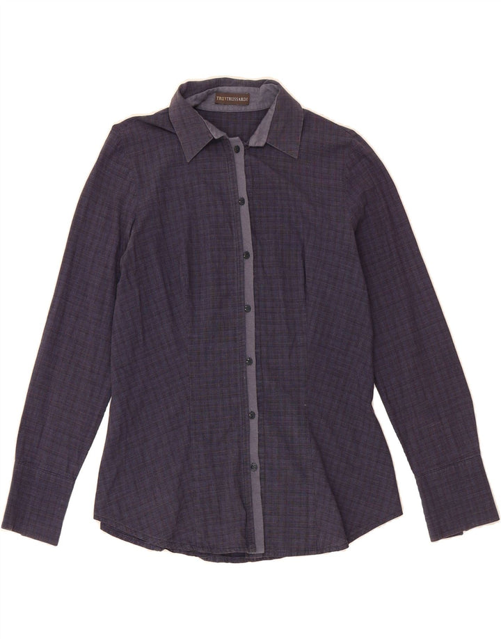 TRUSSARDI Womens Shirt UK 14 Large Purple Check Cotton Vintage Trussardi and Second-Hand Trussardi from Messina Hembry 