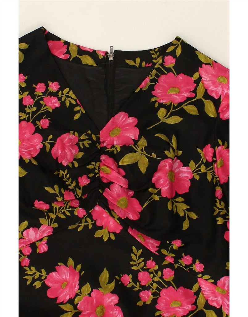 VINTAGE Womens A-Line Dress UK 12 Medium Black Floral | Vintage Vintage | Thrift | Second-Hand Vintage | Used Clothing | Messina Hembry 