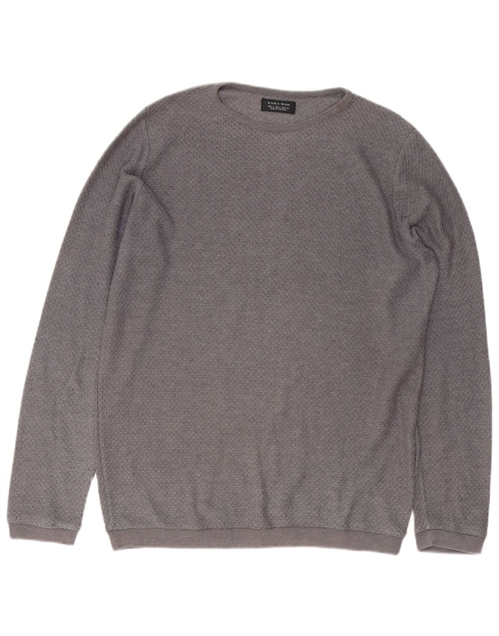 Zara Mens Boat Neck Jumper Sweater Small Grey