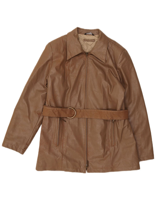 Vintage Womens Faux Leather Jacket UK 14 Medium Brown Polyethylene