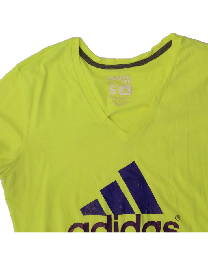 ADIDAS Womens Graphic T-Shirt Top UK 10 Small Yellow Polyester Vintage Adidas and Second-Hand Adidas from Messina Hembry 