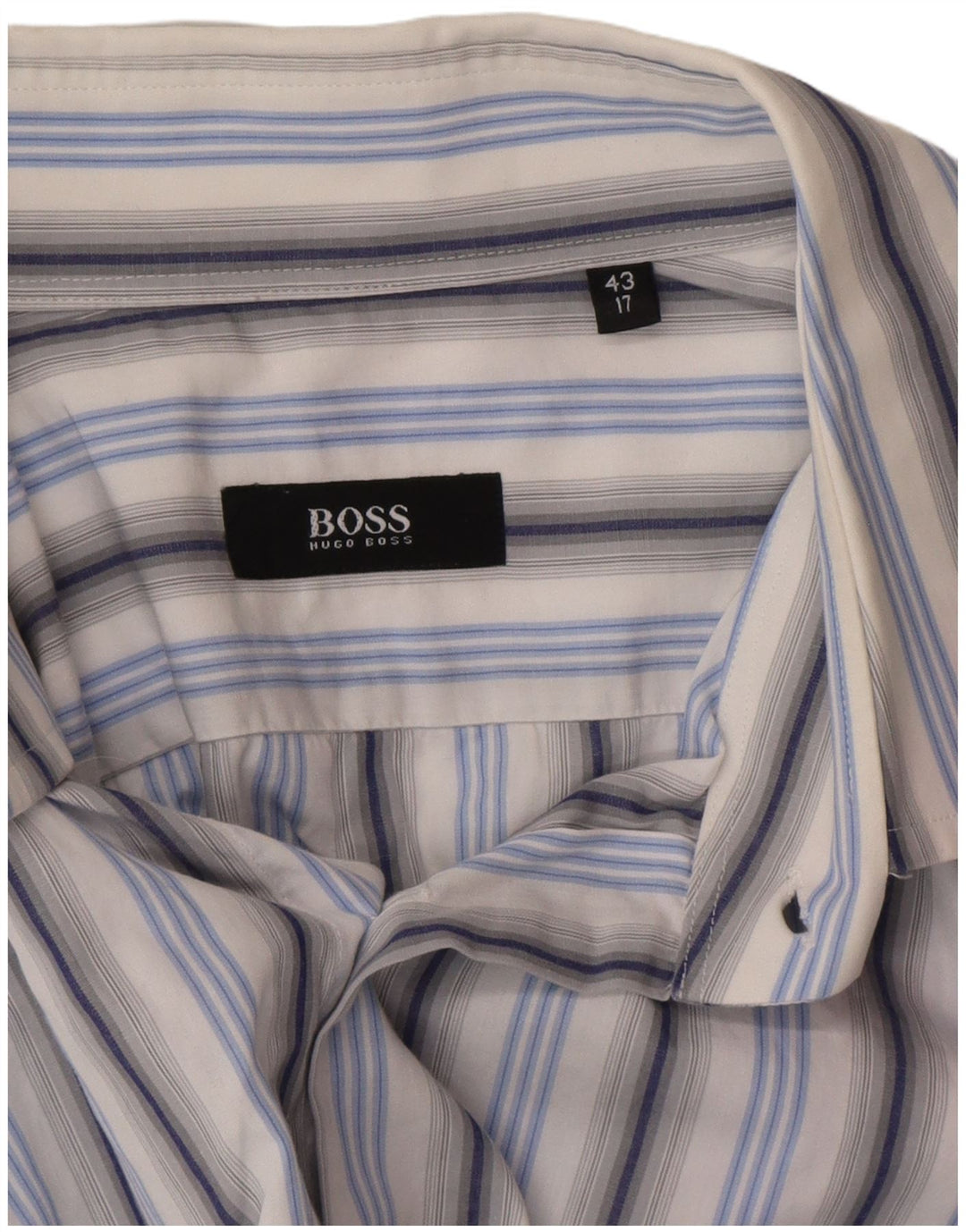 HUGO BOSS Mens Shirt Size 43 17 XL Blue Striped Cotton