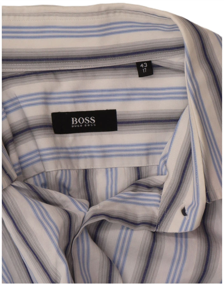 HUGO BOSS Mens Shirt Size 43 17 XL Blue Striped Cotton