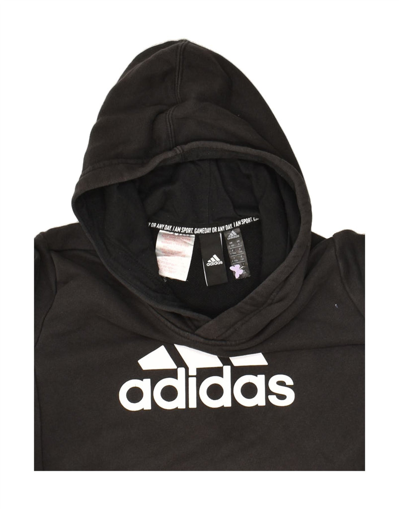 ADIDAS Boys Graphic Hoodie Jumper 9-10 Years Black Cotton | Vintage Adidas | Thrift | Second-Hand Adidas | Used Clothing | Messina Hembry 