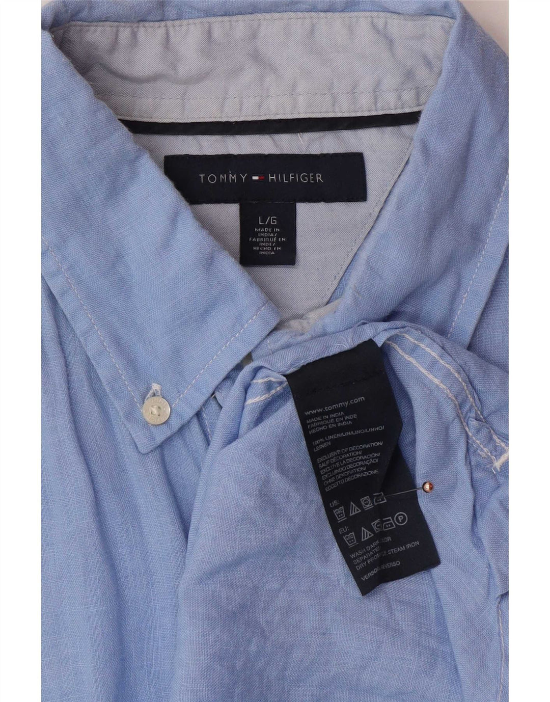 Tommy Hilfiger Mens Short Sleeve Shirt Large Blue Linen