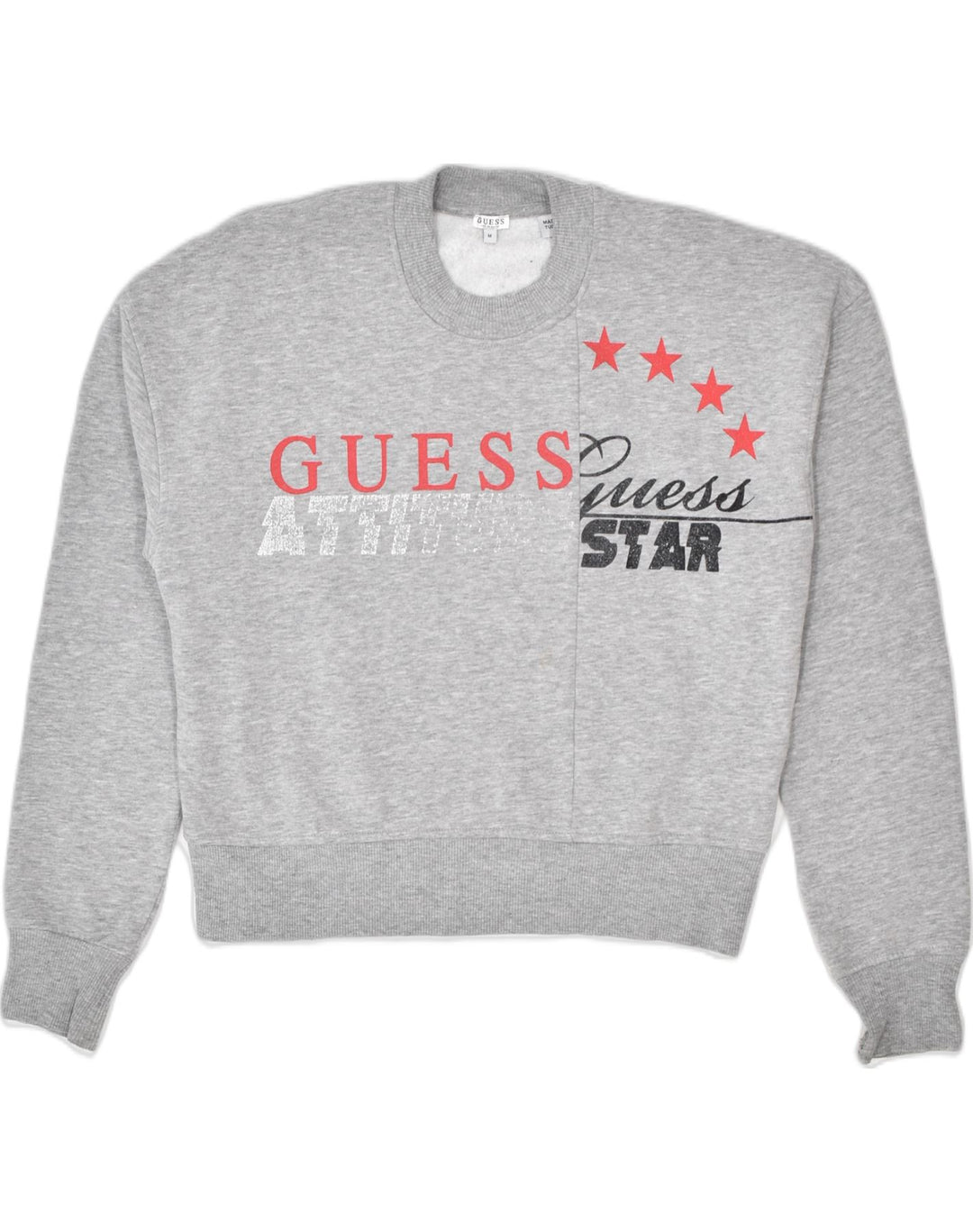 GUESS Womens Graphic Sweatshirt Jumper UK 14 Medium Grey Cotton | Vintage | Thrift | Second-Hand | Used Clothing | Messina Hembry 