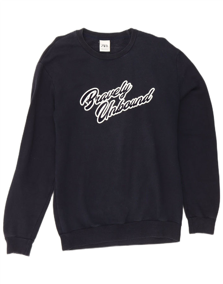 Zara Mens Graphic Sweatshirt Jumper Medium Navy Blue