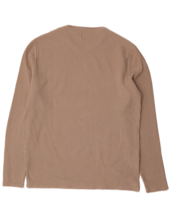 Zara Mens Top Long Sleeve Large Beige Cotton