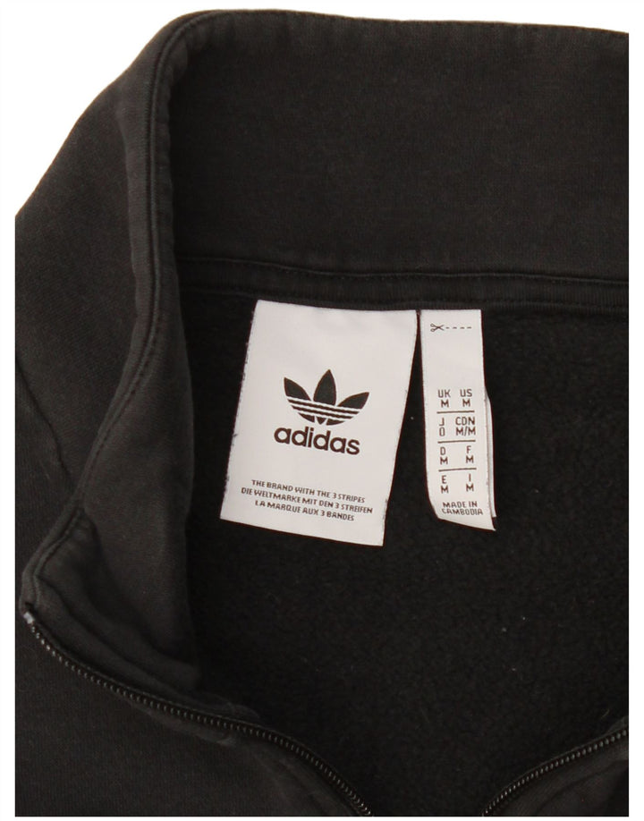 Adidas Mens Graphic Zip Neck Sweatshirt Jumper Medium Black Cotton