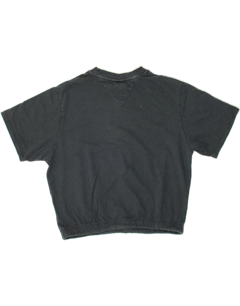 TOMMY HILFIGER Womens Oversized Crop Graphic T-Shirt Top UK 6 XS Navy Blue Vintage Tommy Hilfiger and Second-Hand Tommy Hilfiger from Messina Hembry 