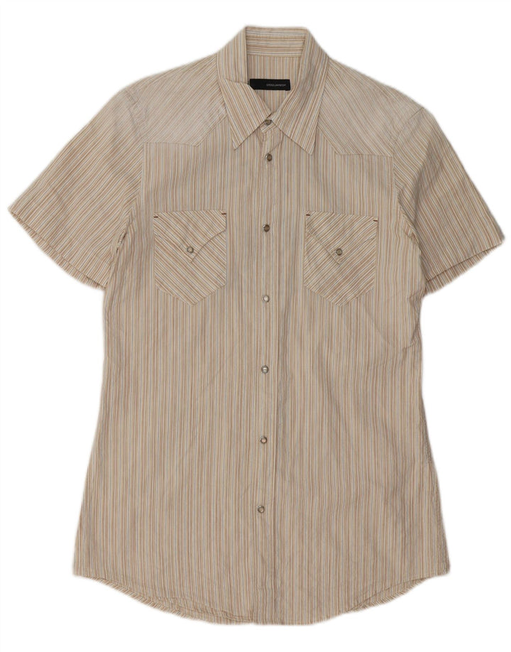 Dsquared2 Mens Graphic Short Sleeve Shirt IT 48 Small Beige Striped