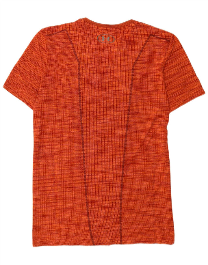 Under Armour Mens Heat Gear T-Shirt Top Small Orange Striped Polyester