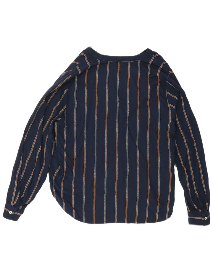 Marks & Spencer Womens Pullover Shirt UK 14 Large Navy Blue Striped