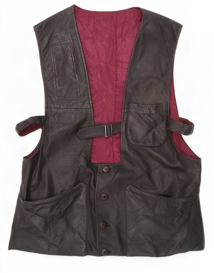 Vintage Mens Leather Waistcoat Medium Black