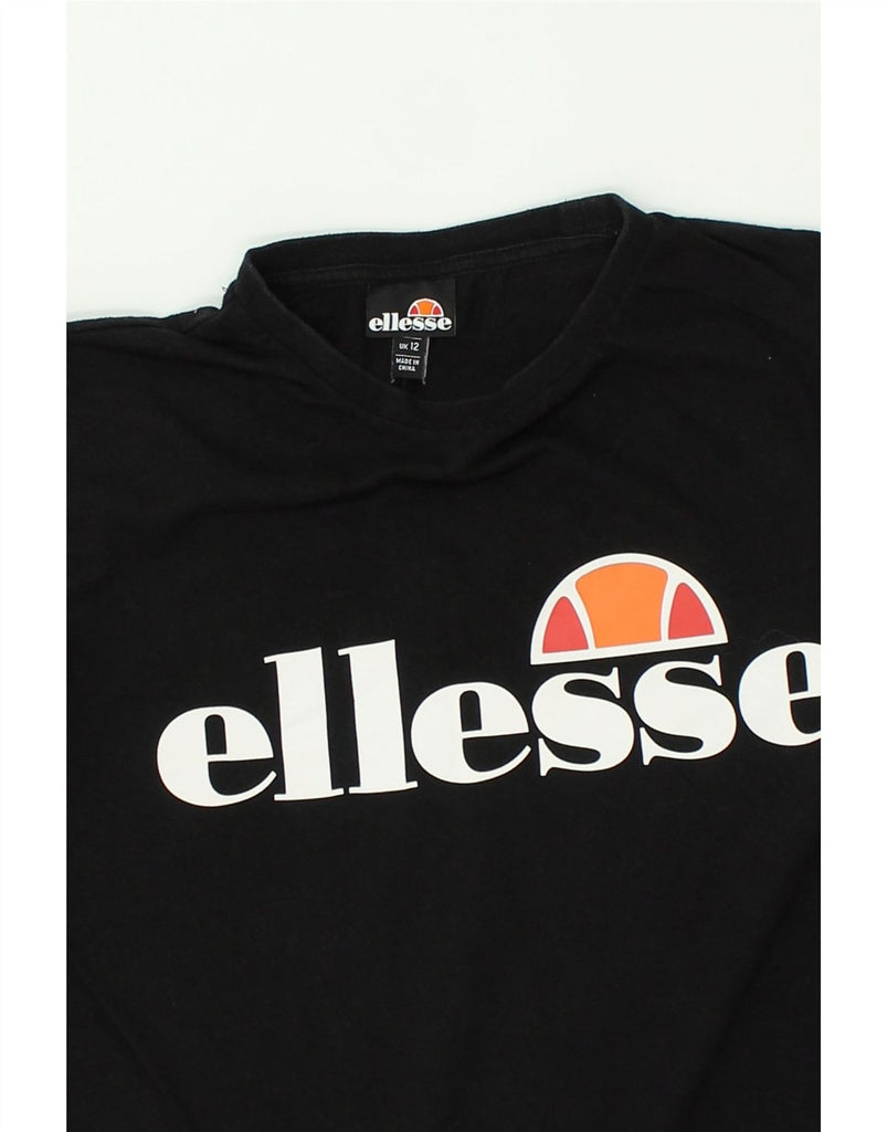 ELLESSE Womens Graphic T-Shirt Top UK 12 Medium  Black Cotton | Vintage Ellesse | Thrift | Second-Hand Ellesse | Used Clothing | Messina Hembry 