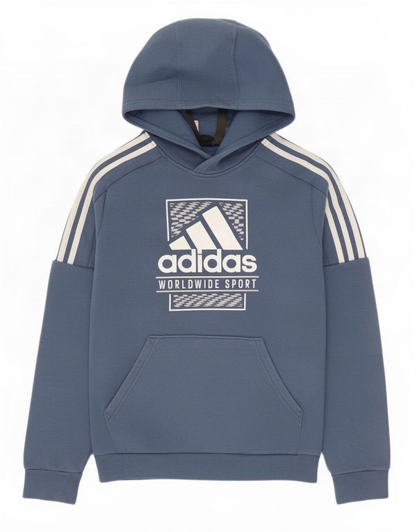 Adidas Boys Graphic Hoodie Jumper 13-14 Years Blue Cotton