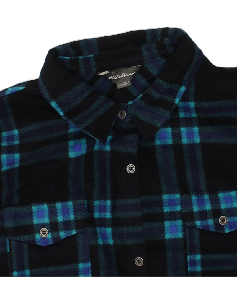EDDIE BAUER Womens Overshirt Fleece Shirt UK 16 Large Navy Blue Check | Vintage Eddie Bauer | Thrift | Second-Hand Eddie Bauer | Used Clothing | Messina Hembry 