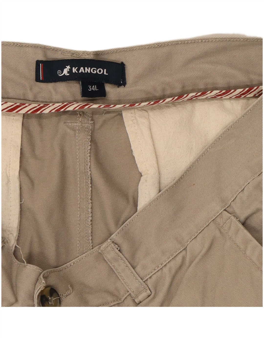 KANGOL Mens Straight Chino Trousers W34 L34 Beige Cotton