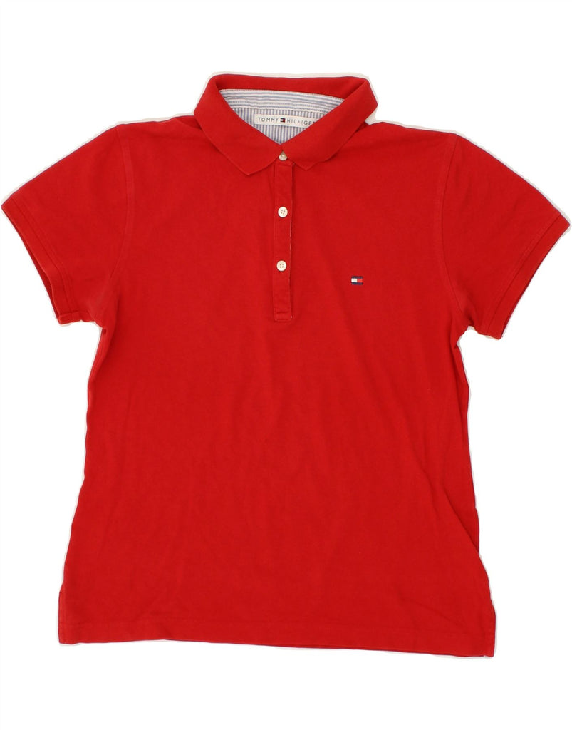 TOMMY HILFIGER Womens Polo Shirt UK 14 Medium Red Cotton Vintage Tommy Hilfiger and Second-Hand Tommy Hilfiger from Messina Hembry 