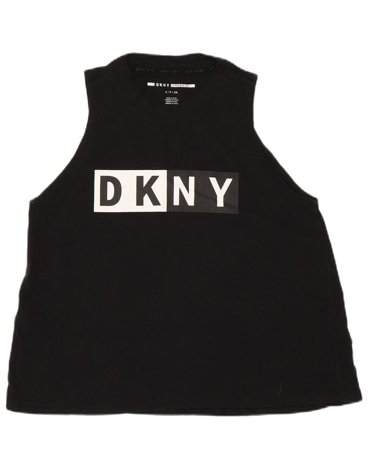 DKNY Womens Graphic Vest Top UK 10 Small Black Cotton
