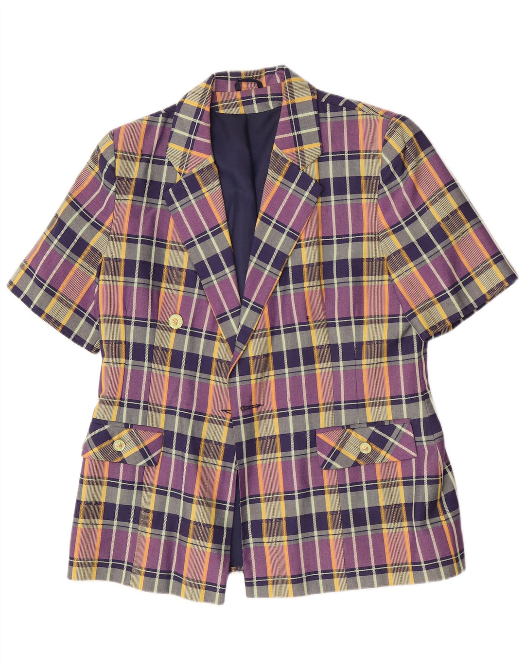 Vintage Womens Short Sleeve Blazer Jacket UK 14 Medium Multicoloured Check